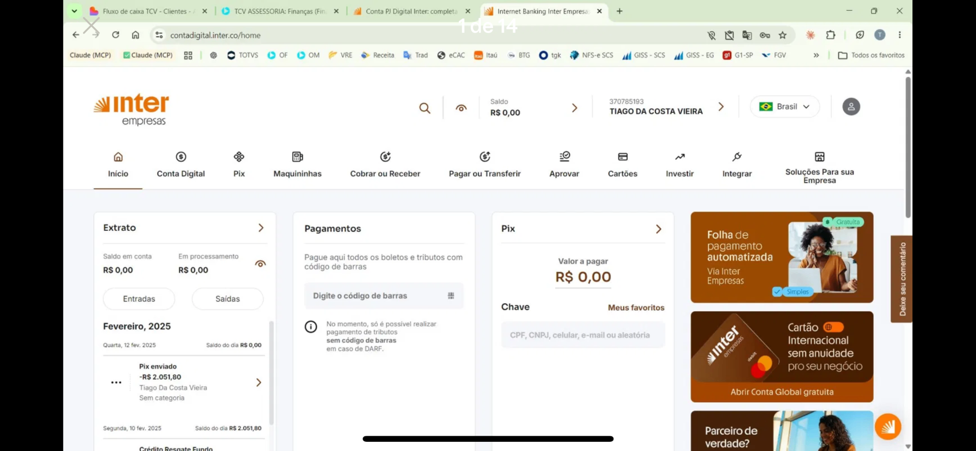 Tela inicial Inter Empresas